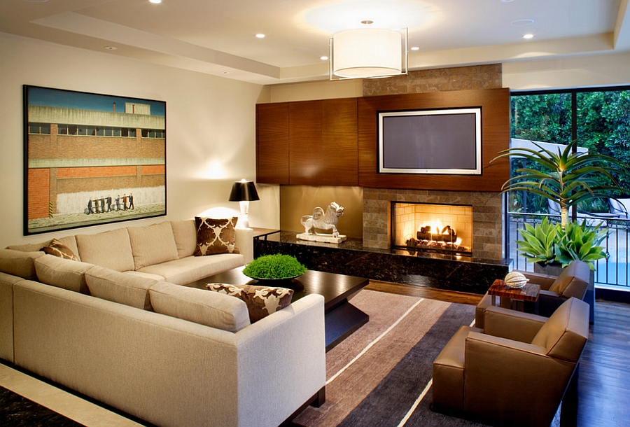 Contemporary masculine living room with plush seating [By: b+g design]