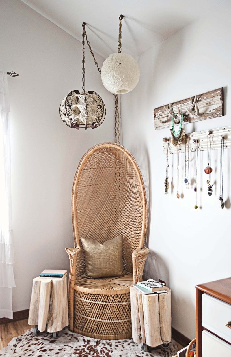 Creative bedroom corner with seating and jewelry storage