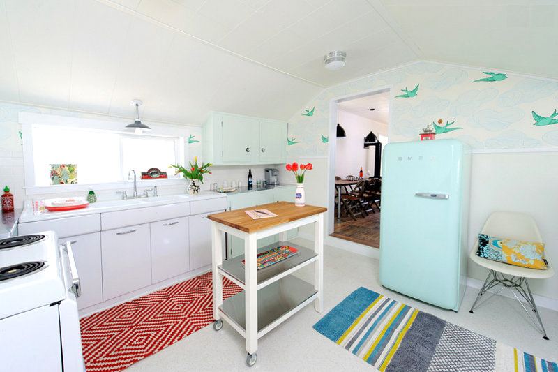 Creative kitchen with color and retro style