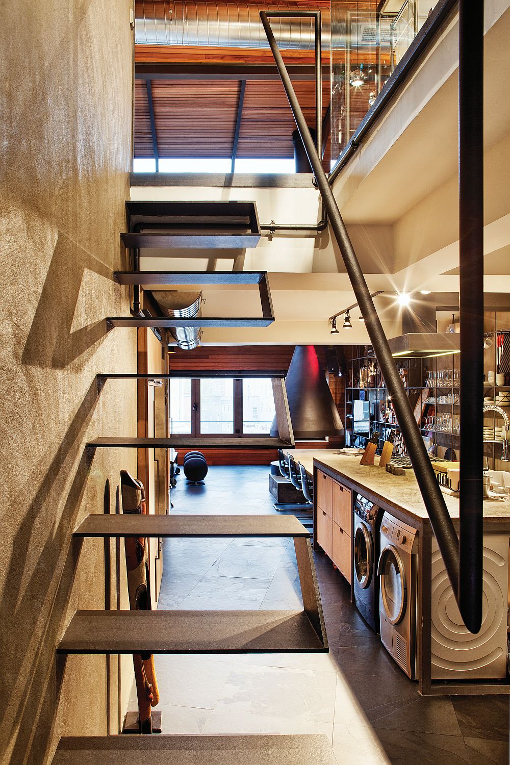 Creative staircase design for the urban industrial style loft