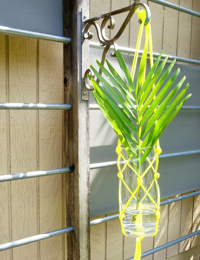 DIY hanging vase with a palm leaf