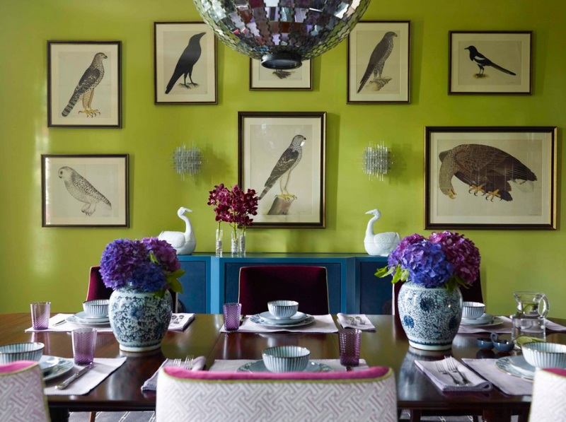 Dining room wall gallery of birds