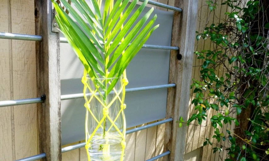 A DIY Hanging Vase With Neon Cording