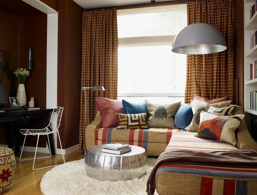 Earthy modern living room with a textured rug