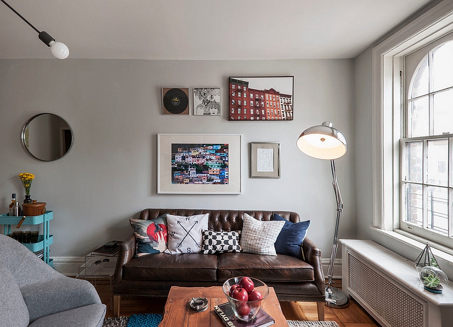 Eclectic bachelor pad living room with industrial and street style influences [Design: LABLstudio]