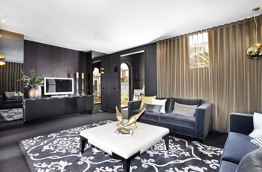 Elegant blend of grey and gold in the living room [Design: Bagnato Architects]