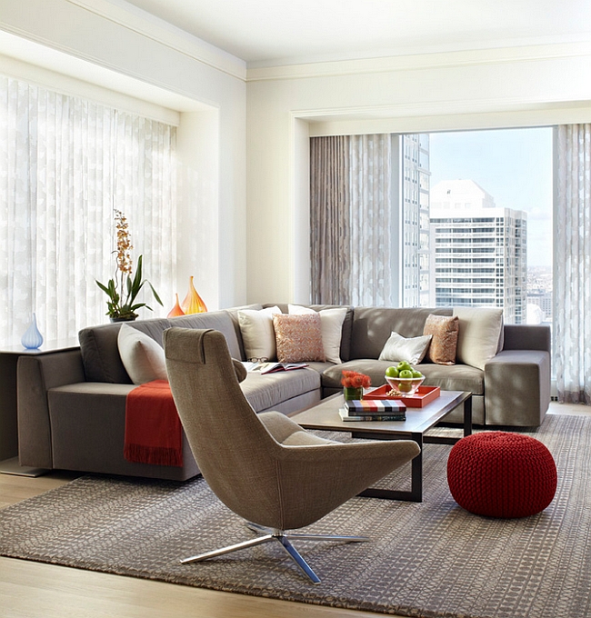 Exquisite living room with a dash of red