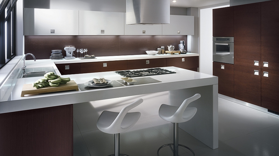 Extra white and super-sturdy quartz qorktop of the kitchen gives it a refined appeal