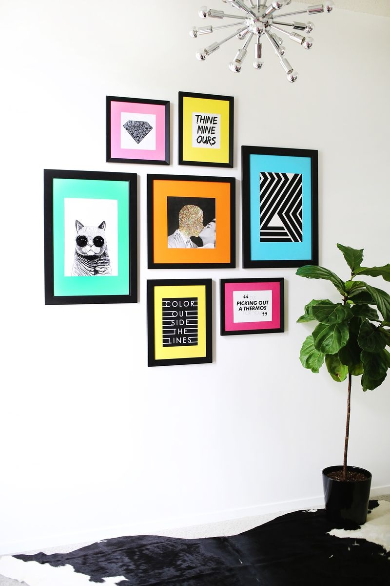 Gallery wall with colorful mats