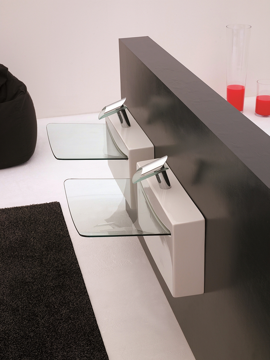 Gorgeous wallsystem washbasins steal the show in the small bathroom