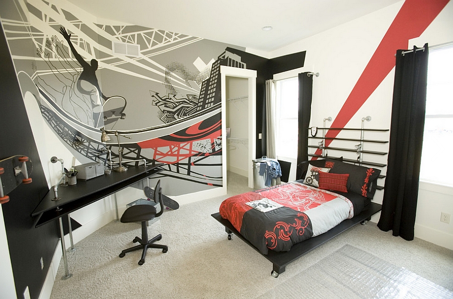 Hand painted graffiti-style wall mural for the bedroom [Kimberly Fox Designs / Painted by Ben Callahan]