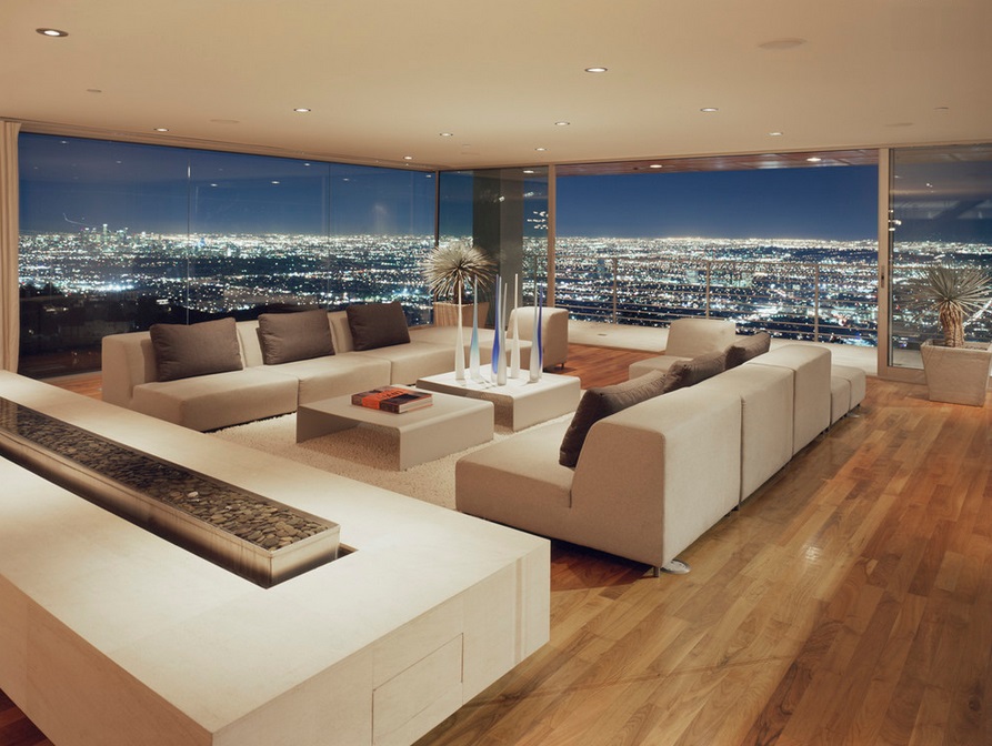 Los Angeles living room with a balcony and a city view