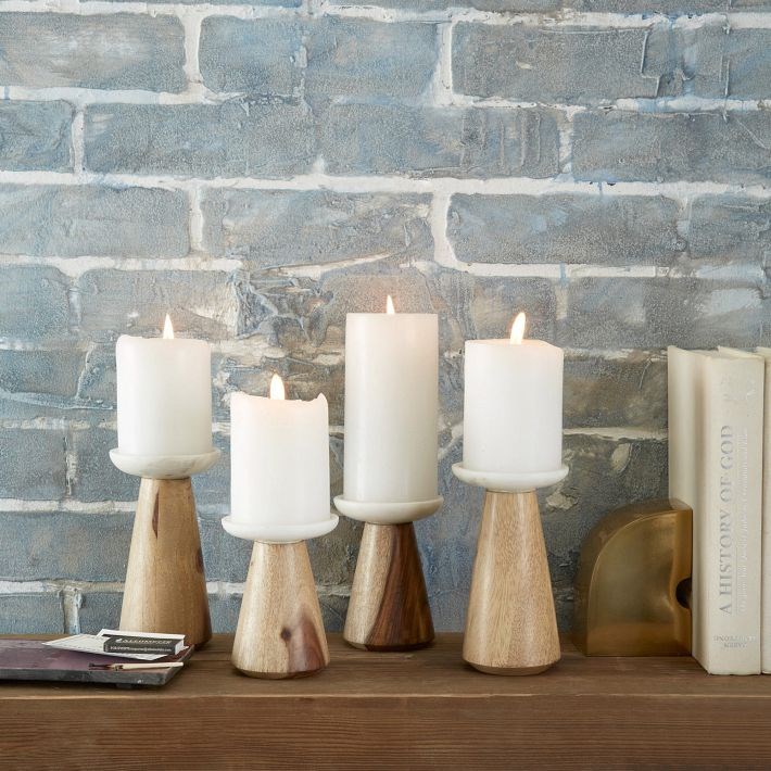 Marble and wood candleholders from West Elm