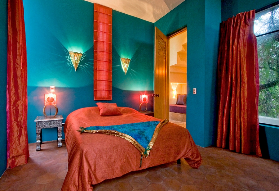 Mediterranean style bedroom with rich Spanish and moroccan influence