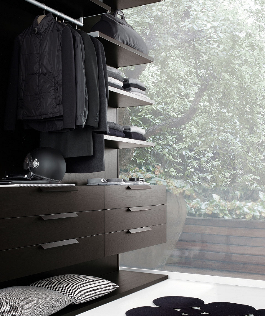 Modern walk-in closet with complete range of accessories