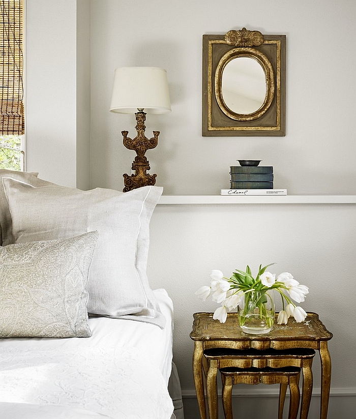 Nesting tables with golden glint double as lovely nightstand