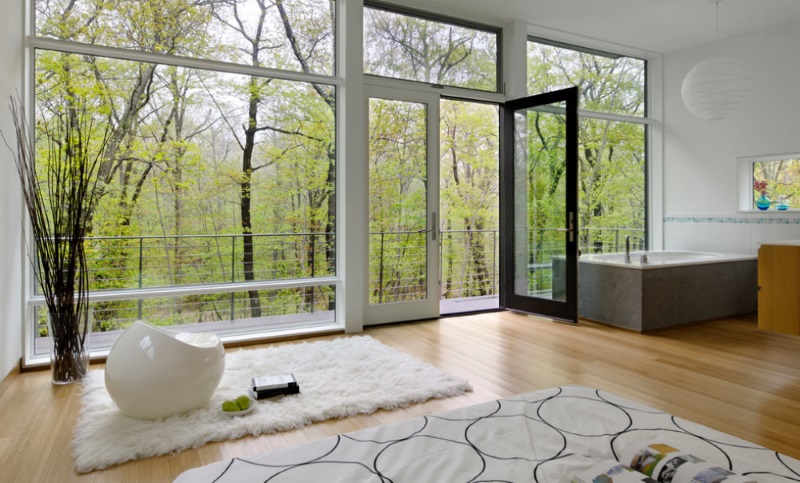 New York bedroom with a wooded view