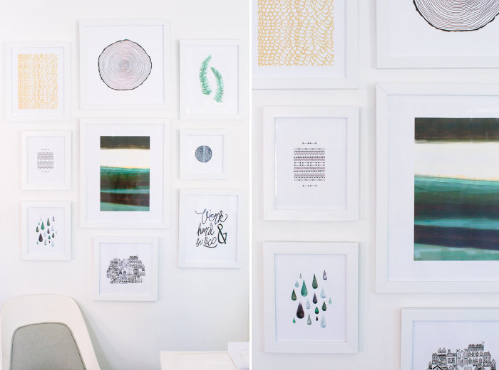 Office gallery wall with prints from Minted