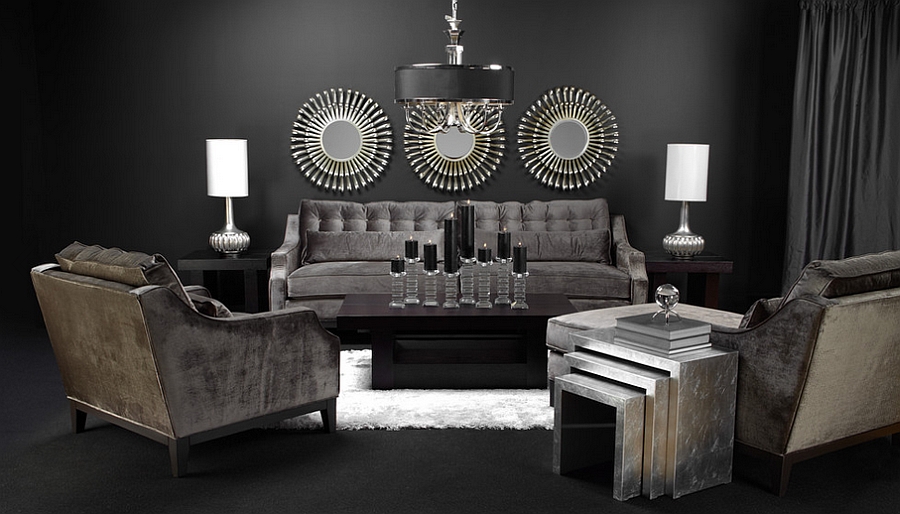 Posh living room with a multitude of textures and finishes [Design: Z Gallerie]