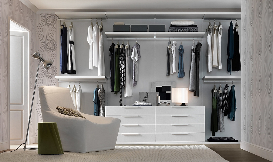 Posh walk-in closet saves up space with its ergonomic design