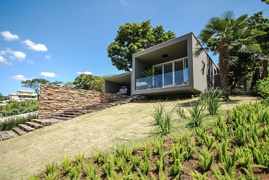 Private street facade of House ME in Brazil