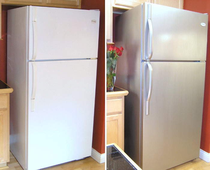 white stainless steel refrigerator