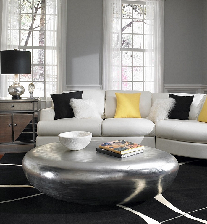 Riverstone table in silver is the showstopper in this room [Design: Phillips Collection]