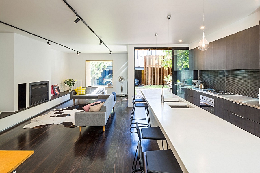 Sleek and elegant living area and kitchen