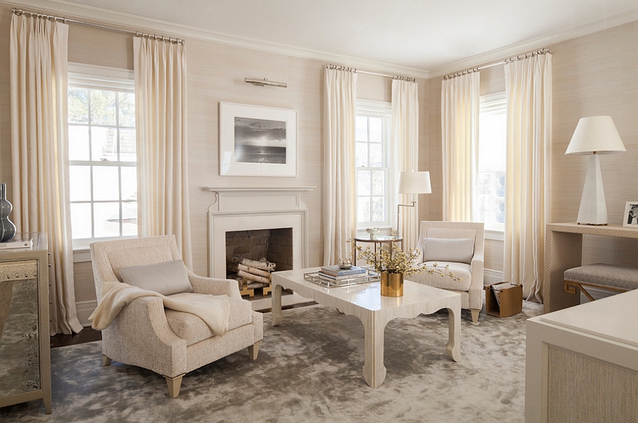 Soothing and elegant living room with a dash of gold! [Design: S. B. Long Interiors]