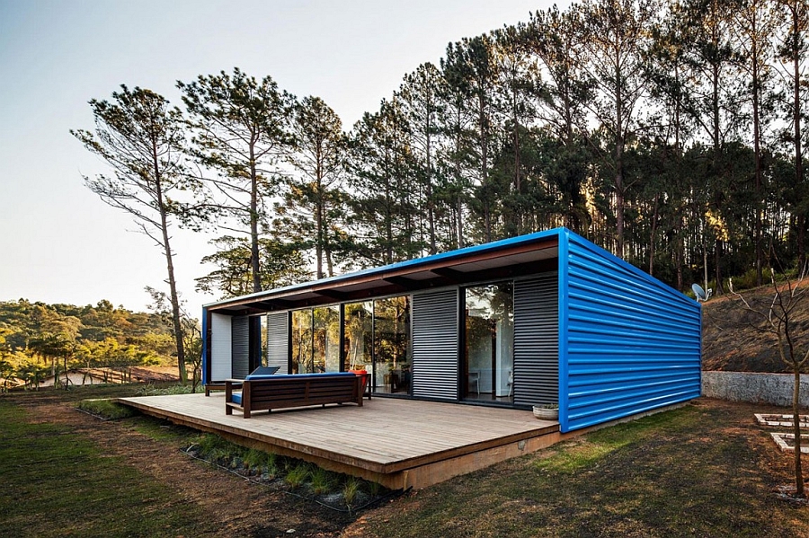 South end of the cool Sao Paulo home opens up to the scenic outdoors