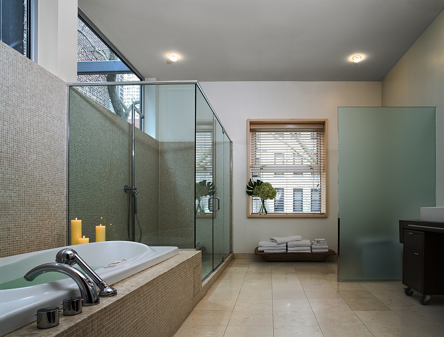 Spa-like modern bath with glass shower enclosure