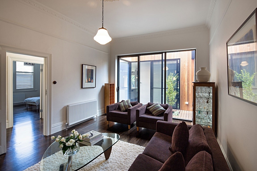 Stylish coffee table enlivens the cool sitting area