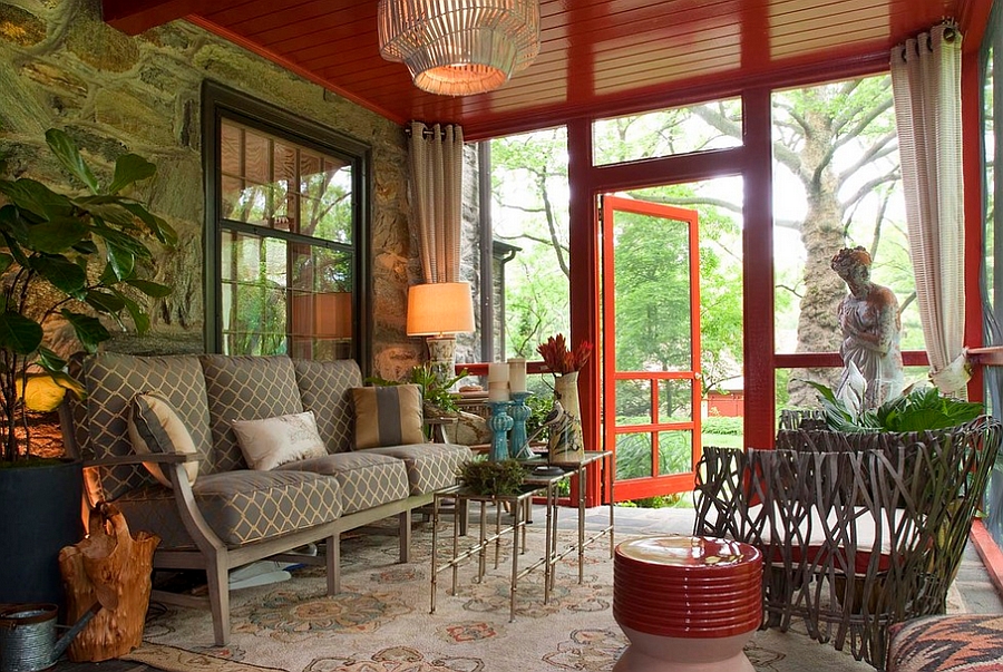 Vibrant porch with smart nesting tables at its heart [Design: Decorating Den Interiors / TopKat Photography]