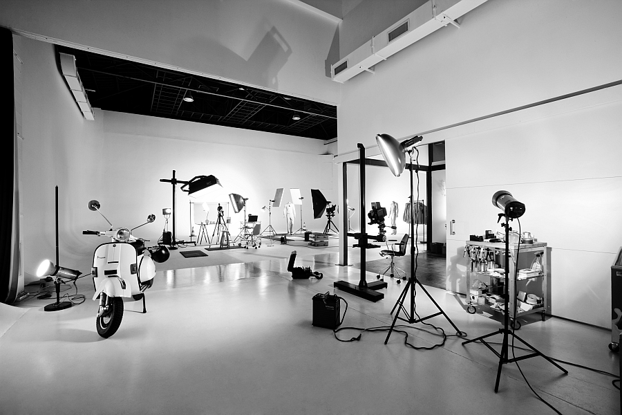 All white photo studio inside the transformed warehouse