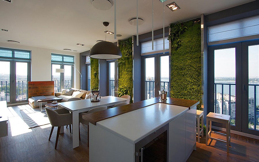 Beautiful green wall fetaure gives the home a refreshing appeal