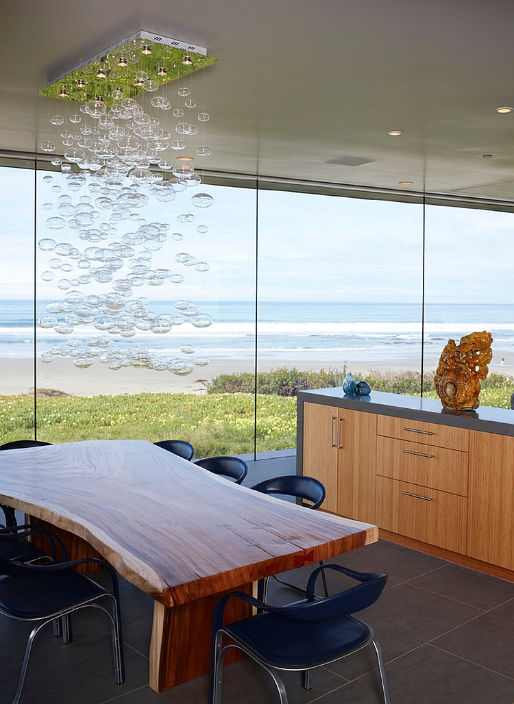 Beautiful cascading chandelier above the dining table