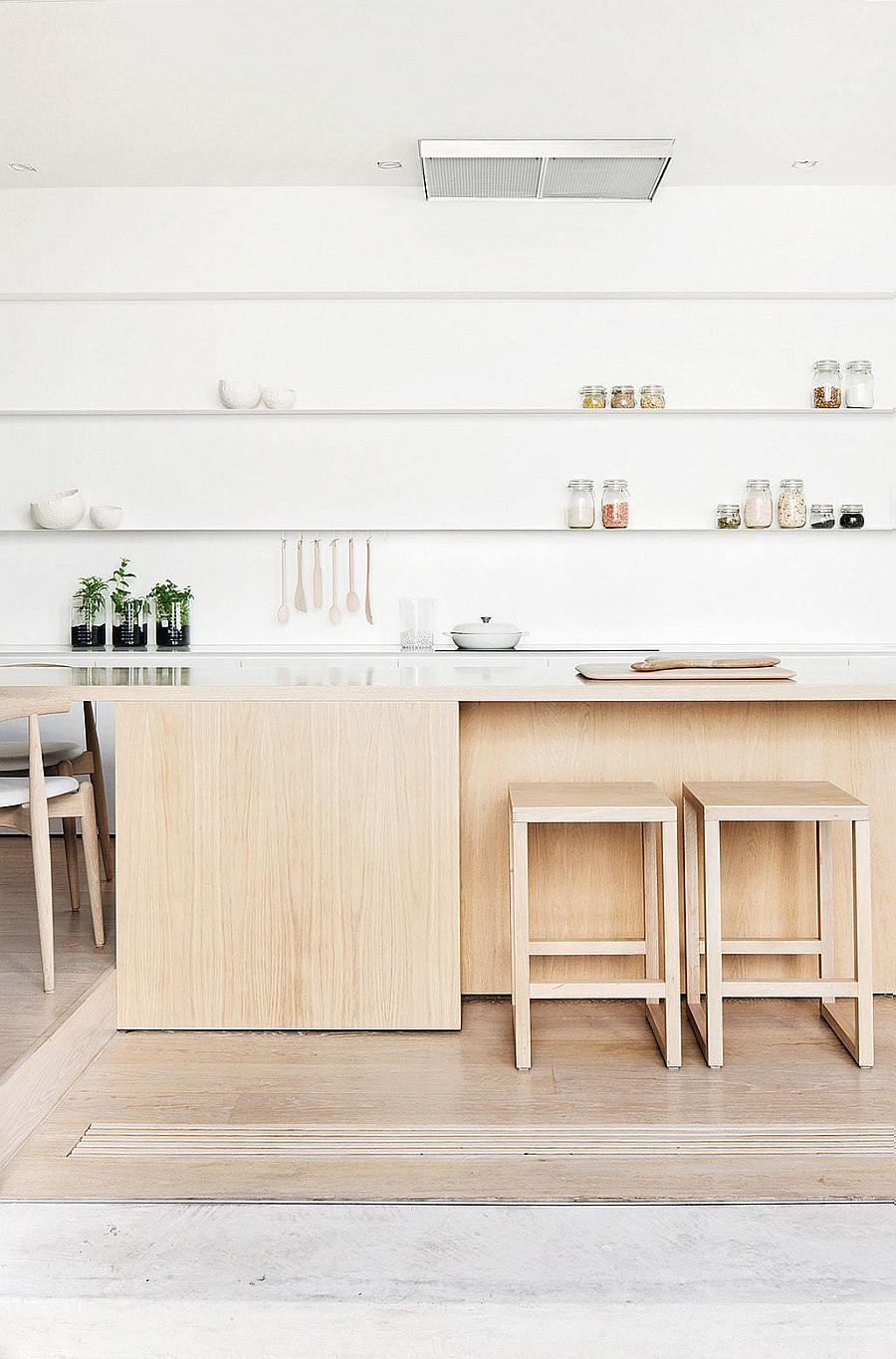 Beautiful modern kitchen with sleek floating shelves