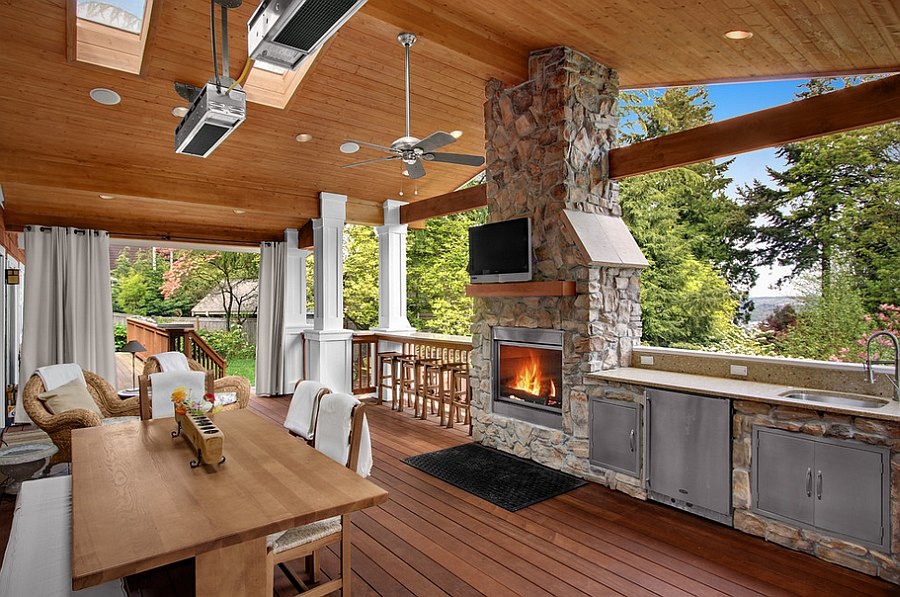 Beautiful modern porch has it all!