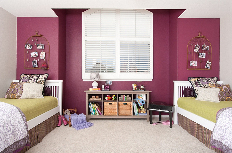 Birdcages used as wall decor in the kids' bedroom