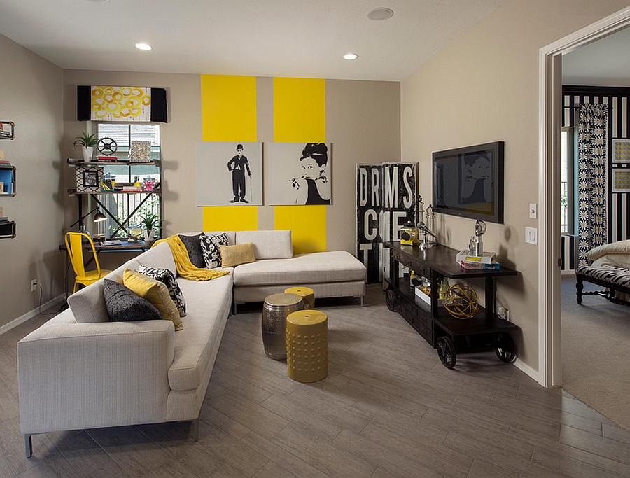 Bold and innovative use of stripes in the living room [Design: Meritage Homes]