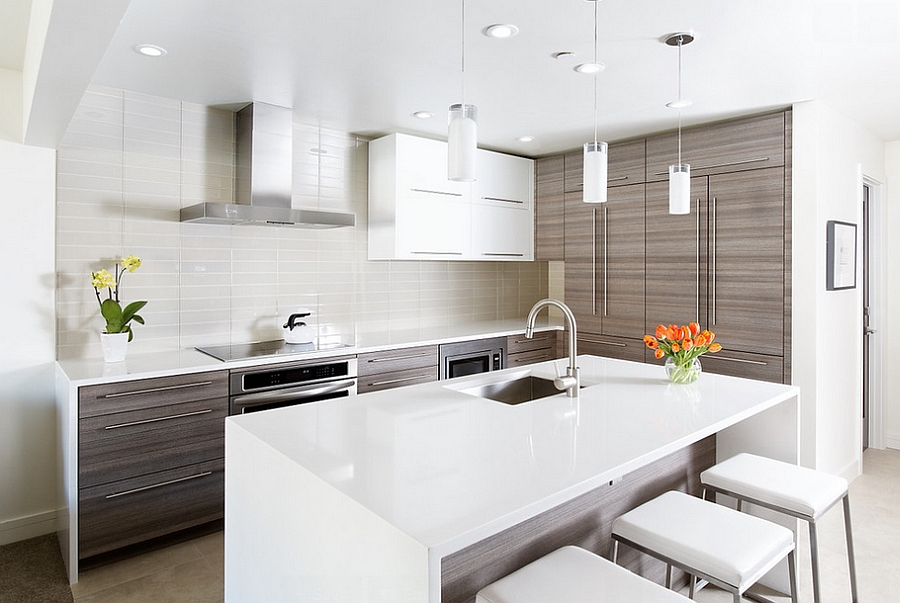 Caesarstone countertop accentuates the contemporary style of the kitchen