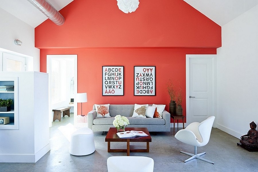 Cheerful living room with a splash of red