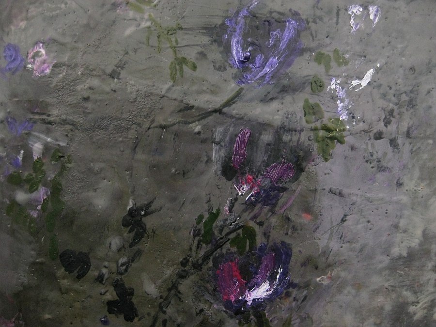 Closeup of the brilliant encoustic work on the new botanicals piece by Theresa