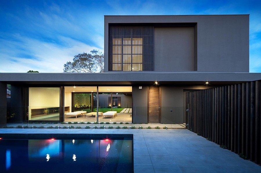 Contemporary home in Melbourne with a unique exterior and pool area