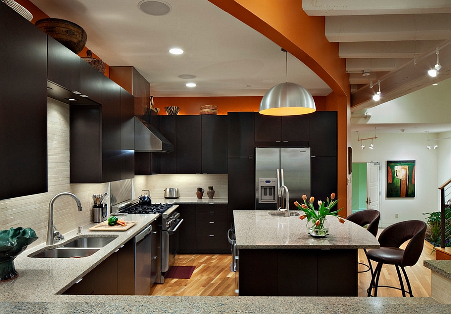 orange black and white kitchen design