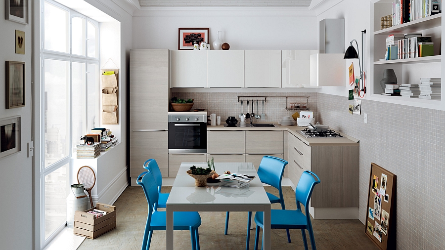 Corner kitchen composition with a stylish dining area