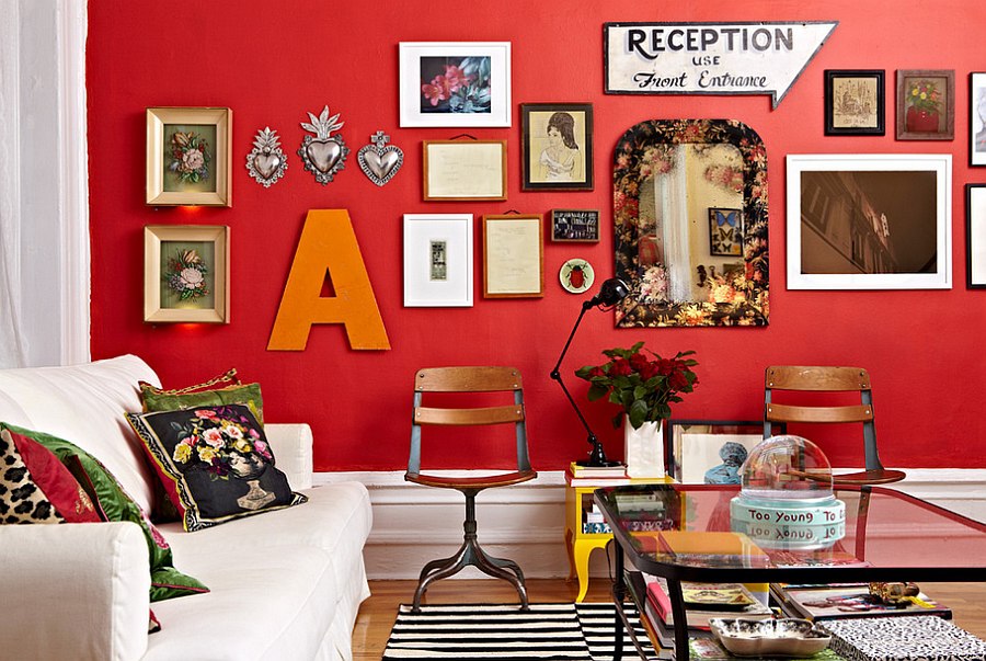 red and beige living room