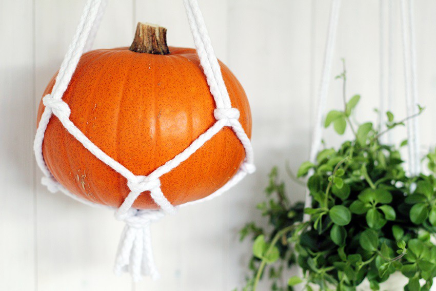 DIY macrame hanging pumpkin