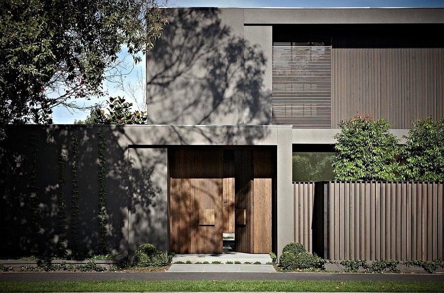 Dark modern exterior of the Bay House