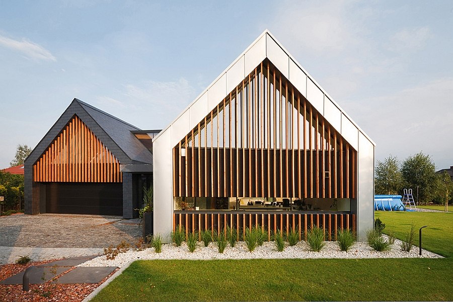 Distinct facade of the contemporary Two Barnes House